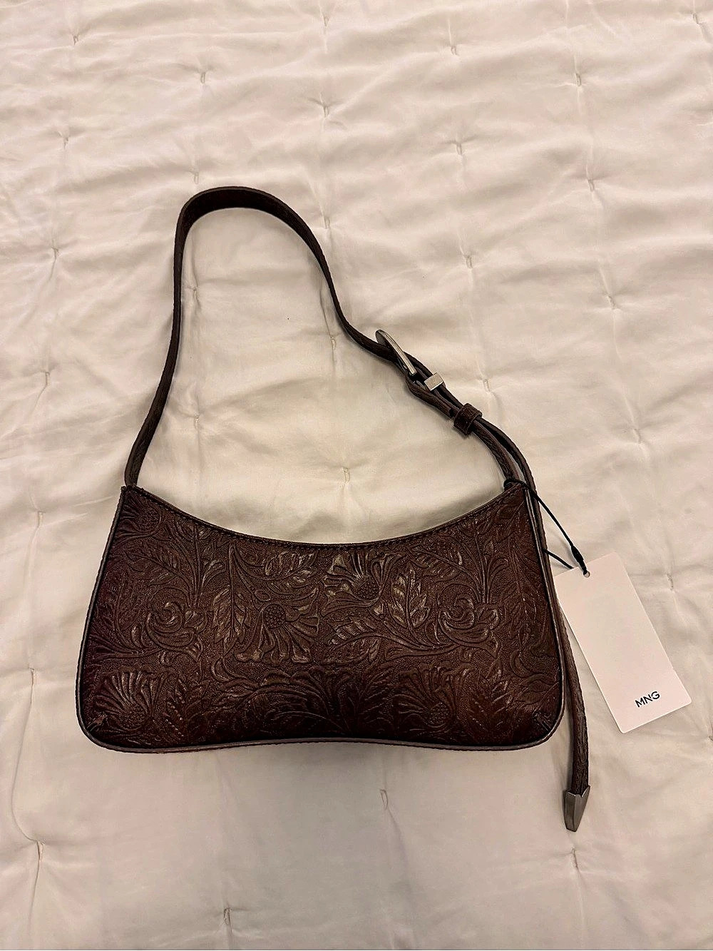 Mango Floral Embossed Shoulder Bag in Brown NWT